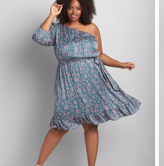 NWT Lane Bryant Plus Size One Shoulder Fit And Flare Dress Floral Size 28 - Picture 1 of 8